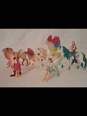 SCHLEITH  BAYALA Pegasus Winged Rainbow Mom & Foal Mermaid Horse Feya & Eyela